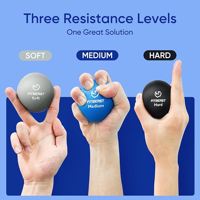 FitBeast Grip Strength Trainer โ 6 Pieces Hand Therapy Kit with Finger Extension Exerciser & Stress Balls for Adults, Rehab & Strength Training โ for Men, Women, and Seniors