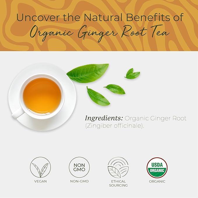Starwest Botanicals Organic Ginger Root Tea - Caffeine Free Herbal Tea, Supports Digestion, String Free Sachets, USDA Organic Ginger Root, Non GMO - Bulk Pack, 100 Tea Bags