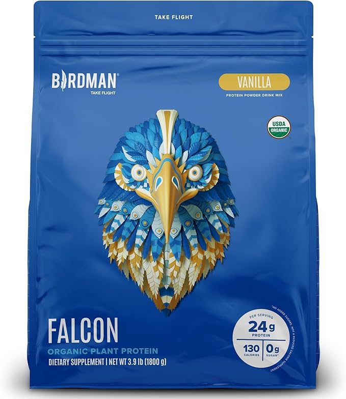 Falcon Vegan Protein Powder Organic, Stevia & Sugar Free, Plant Based Protein, Low Carb, Dairy Free, Keto, Non Whey Protein, Probiotic, Pea Protein | Vanilla Flavor - 60 Servings - 3.9 lb