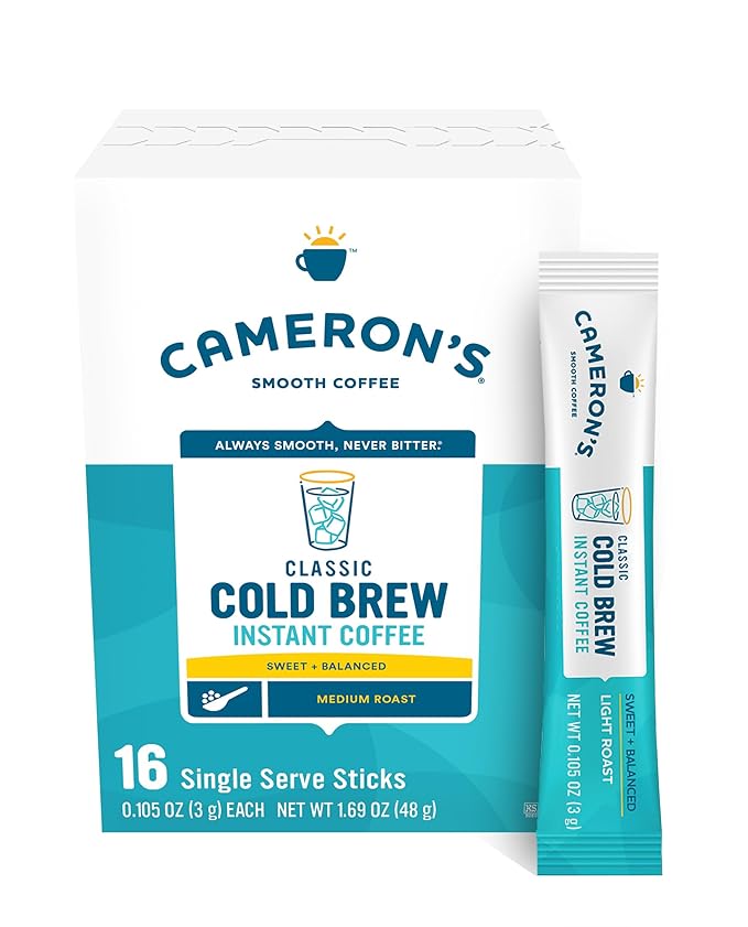 Cameron's Coffee Classic Cold Brew Instant Single Serve Sticks, Medium Roast , 100% Arabica , 128 Count