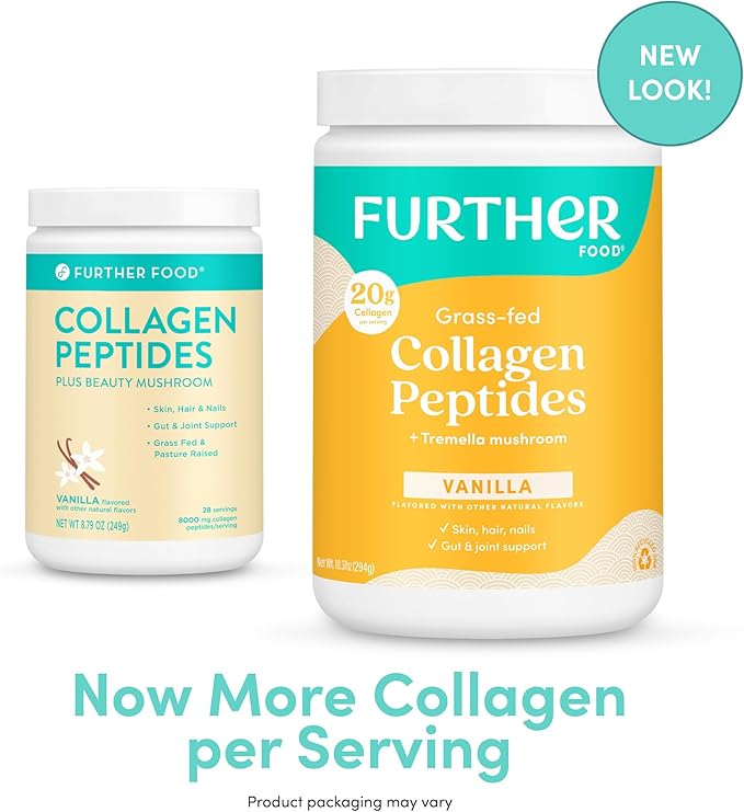 Further Food Vanilla Collagen Peptides Powder, Grass-Fed Pasture-Raised Hydrolyzed Type 1 & 3 Protein, Gut Health + Joint, Hair, Skin, Nails, Paleo Keto Sugar-Free 10.37 oz