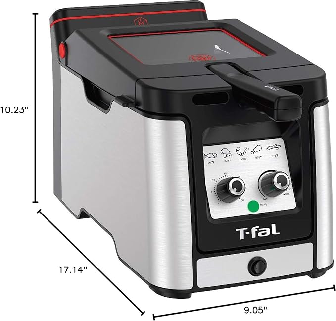 T-fal Deep Fryer with Basket, Electrics Stainless Steel 3.5 Liter Oil Capacity, 2.6 Pound Food Capacity 1800 Watts Easy Clean, Temp Control, Digital Timer, Oil Filtration, Dishwasher Safe Parts Silver