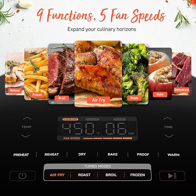 COSORI Air Fryer 9-in-1, Compact & Large 6-Qt, Fast Turbo Modes, 90โ450ยฐF Precise Heat for Even Results, Up to 95% Less Oil*, Roast, Bake, Dry, Reheat, Frozen, Broil, Proof, 120V, TurboBlaze, Ceramic