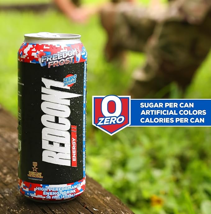 REDCON1 Energy High Performance Drink, Freedom Frost - Zero Sugar Energy Drink with Alpha GPC Nootropic - 200mg Natural Caffeine from Green Coffee Beans - Vitamin B6, B12 & B5 to Boost Mood (12 ct)