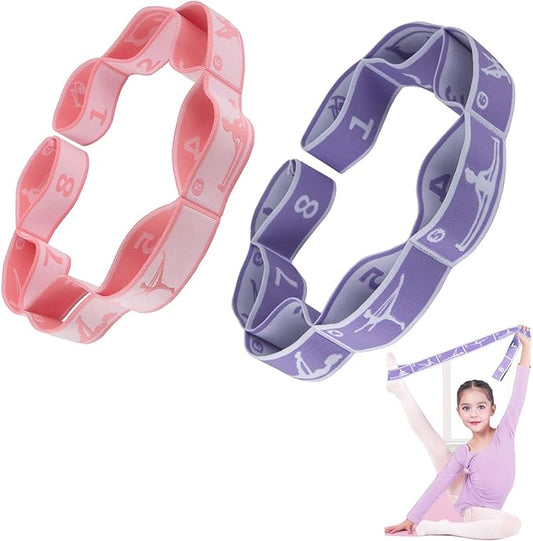2pcs Stretch Strap for Kids,Elastic Yoga Stretching Strap with Loops, Multi-Loop Adjustable Exercise Stretching Bands,Stretching Resistance Ballet Bands for Dance, Latin, Gymnastics Exercis -8Loops