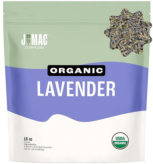 J MAC BOTANICALS, Organic Lavender Buds (16 oz, 1 Pound Bag) Bulk, Dried Flowers, Flower