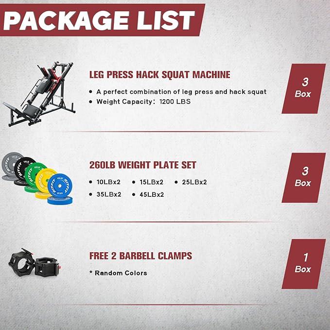 RitFit Adjustable Leg Press and Hack Squat Machine with Weight Plate Set, Professional Home Gym Equipment with Linear Bearings, Specialized for Complete Lower Body Workouts and Weight Storage Posts