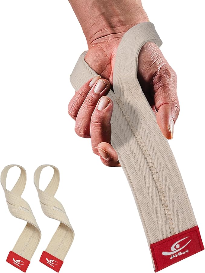 HiRui Cotton Lifting Wrist Straps (Pair) for Weightlifting Powerlifting Bodybuilding Strength Training | Wrist Support Wraps for Enhanced Grip & Stability - Soft & Durable, 13 inch Fits All