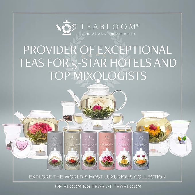 Teabloom Flowering Tea - 12 Unique Varieties of Blooming Tea Flowers - Hand-Tied Green Tea Leaves & Edible Flowers - 12-Pack Gift Canister