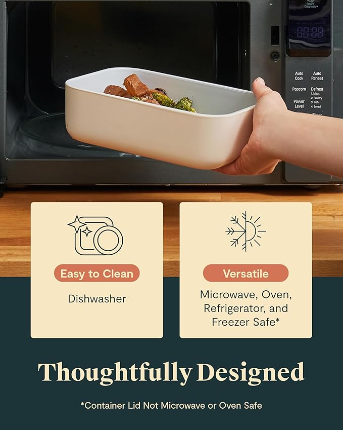 Caraway Glass Food Storage - 6.6 Cup Glass Container - Ceramic Coated Food Container - Non Toxic, Non Stick Lunch Box Container with Glass Lids - Dishwasher, Oven, & Microwave Safe - Sage