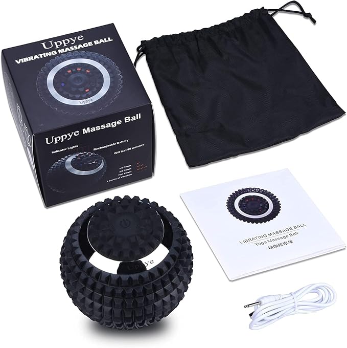 Uppye Vibrating Ball Massager, 4-Speed High-Intensity Fitness Lacrosse Ball, Mobility Ball for Workout Recovery, Deep Tissue Massager for Pain Relief and Trigger Point Treatment (Black)