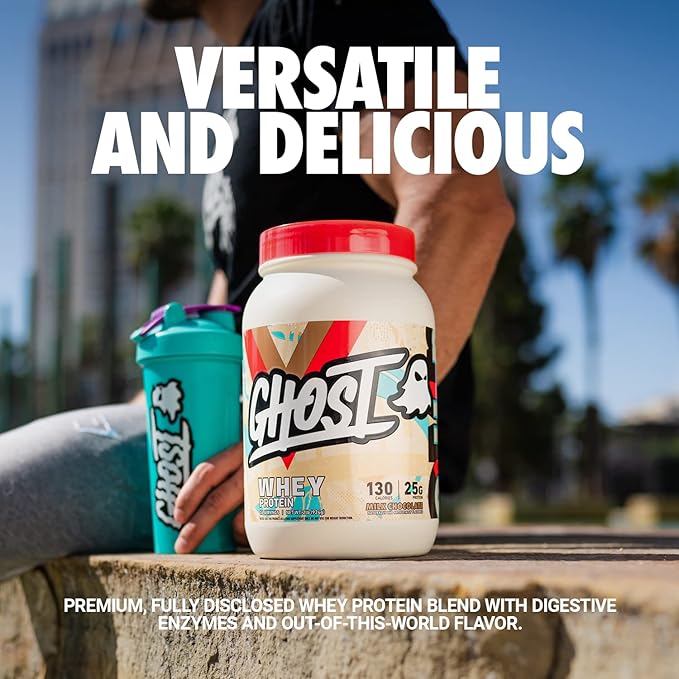 GHOST Whey Protein Powder, Milk Chocolate - 2LB, 25G of Protein - Whey Protein Blend - Post Workout Fitness & Nutrition Shakes, Smoothies, Baking & Cooking - Soy & Gluten-Free