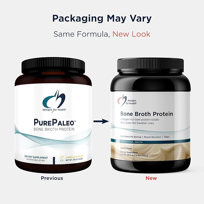 Designs for Health Bone Broth Protein Powder – 21g Grass-Fed, Collagen-Rich Beef Protein Isolate – Vanilla, Paleo, Non-GMO, Dairy-Free (30 Servings / 810g)