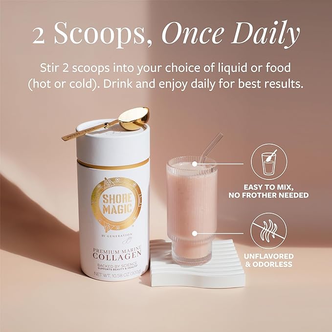 Premium Marine Collagen Powder with Type I II III and IV Hydrolyzed Peptides for Women and Men Sourced from Wild Fish, Certified Halal and Kosher Unflavored - 30 Day Supply, 300g Canister