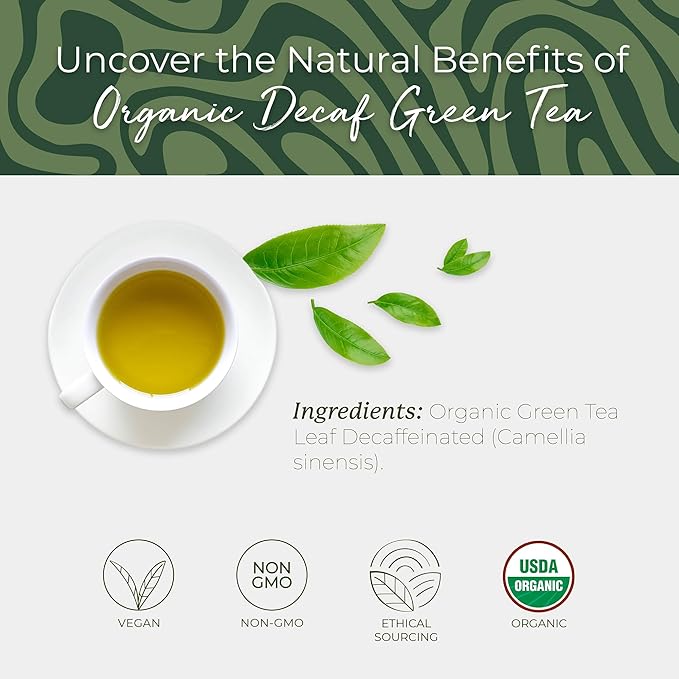 Starwest Botanicals Organic Decaf Green Tea - Decaffeinated Herbal Tea, Caffeine Free Tea with Antioxidant Properties, String Free Sachets, USDA Organic Green Tea Leaf, Non GMO - 20 Tea Bags