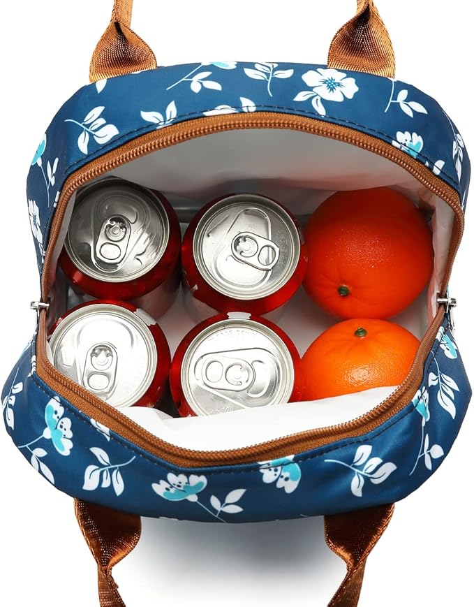 FlowFly Insulated Lunch Cooler Bag - Tote Bag Organizer for Women/Men, Floral#White