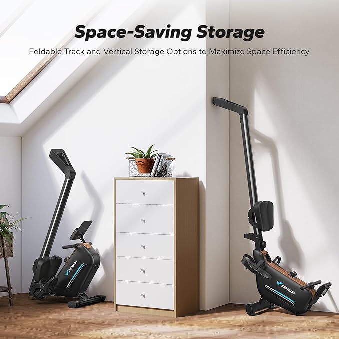 MERACH Rowing Machines for Home, Powerful Electromagnetic Row Machine with 51.2" Extended Rail, 16-Level Handle Resistance Adjustment Rower, 350 LBS Load Capacity, Ergonomic Comfort Seat, Easy Storage