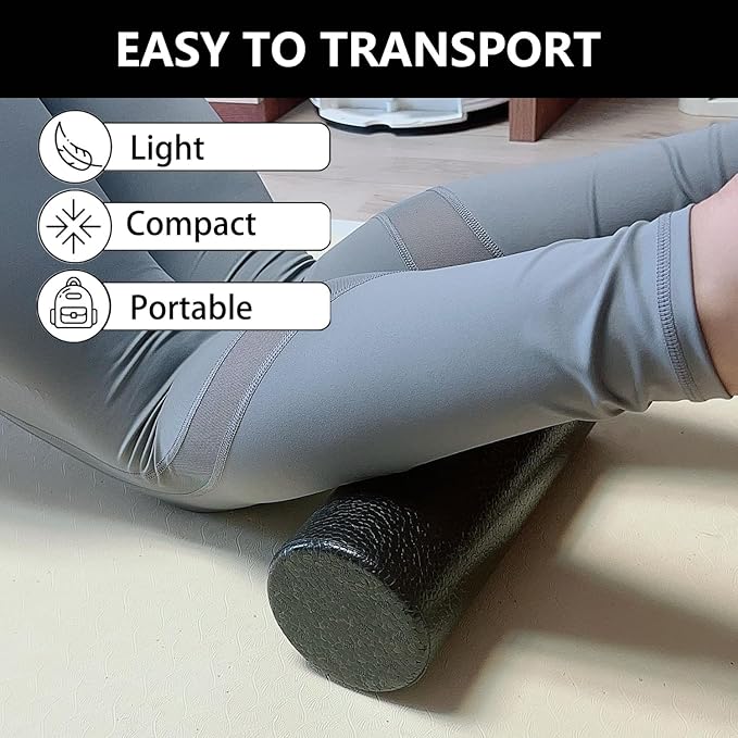 Travel Size Back Roller, High Density Foam Roller for Back Stretching, Physical Therapy, Yoga, Pilates, Post Workout Muscle Recuperation, 12" X 4" Round (Black)