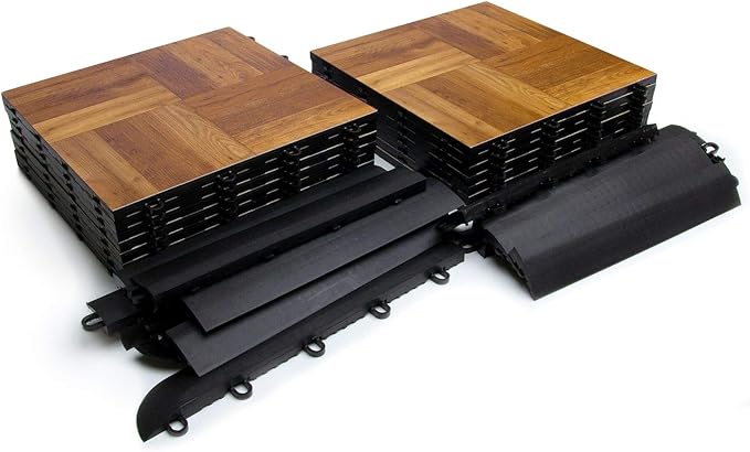 Big Floors 4X4DKOAKFLOOR Interlocking Lightweight Plastic Modular Dance Floor Kit (4' x 4'), Dark Oak, 32 Piece