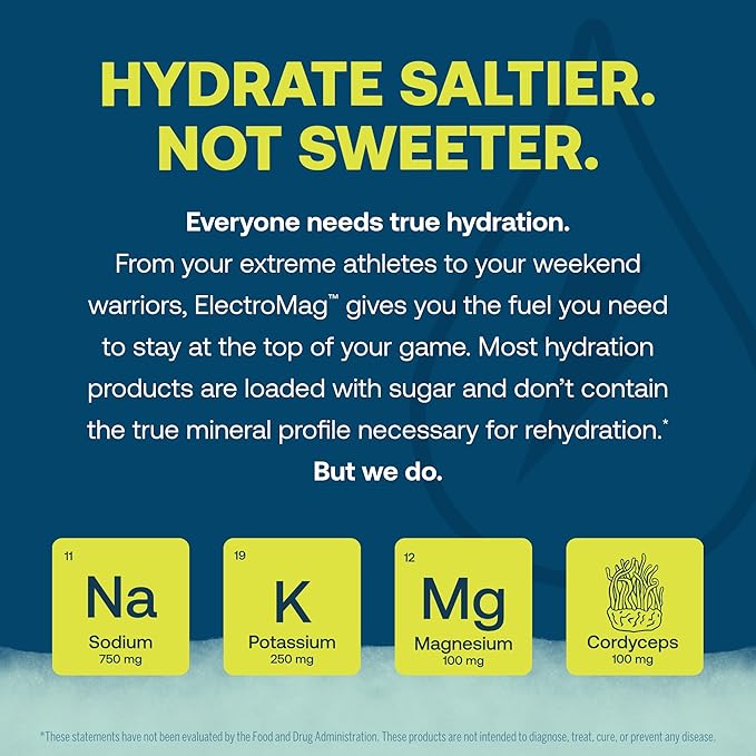 True Grace ElectroMag - 16 Stick Packs - Lemon Lime - Electrolyte Powder for Rapid Hydration - Sodium, Potassium, Magnesium & Cordyceps - Zero Sugar & Carbs - Non-GMO - 16 Total Servings