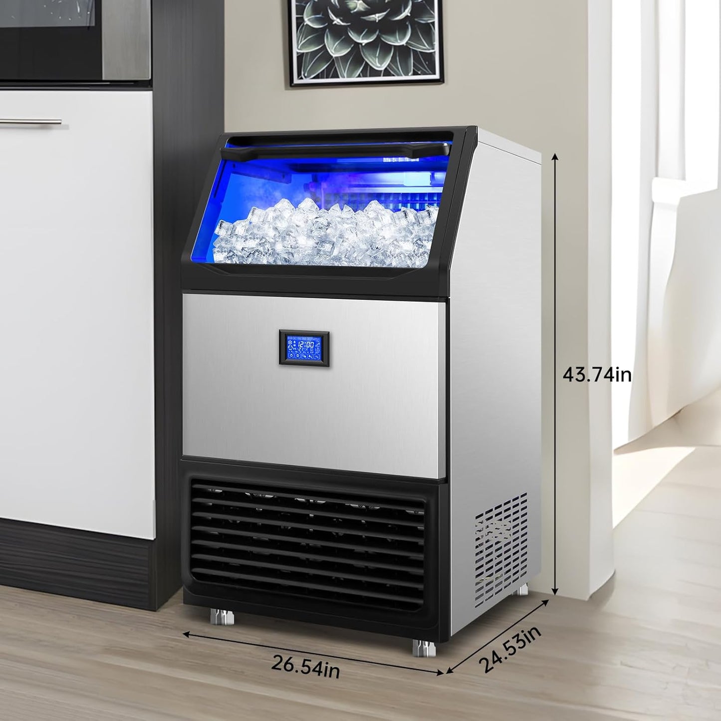 Ice Machine Commercial Ice Maker Machine, 450 Lbs /24H, 200 lbs Bin, Under Counter Built-in or Freestanding, Stainless Steel Household Use, Restaurant Bar Kitchen Cafe