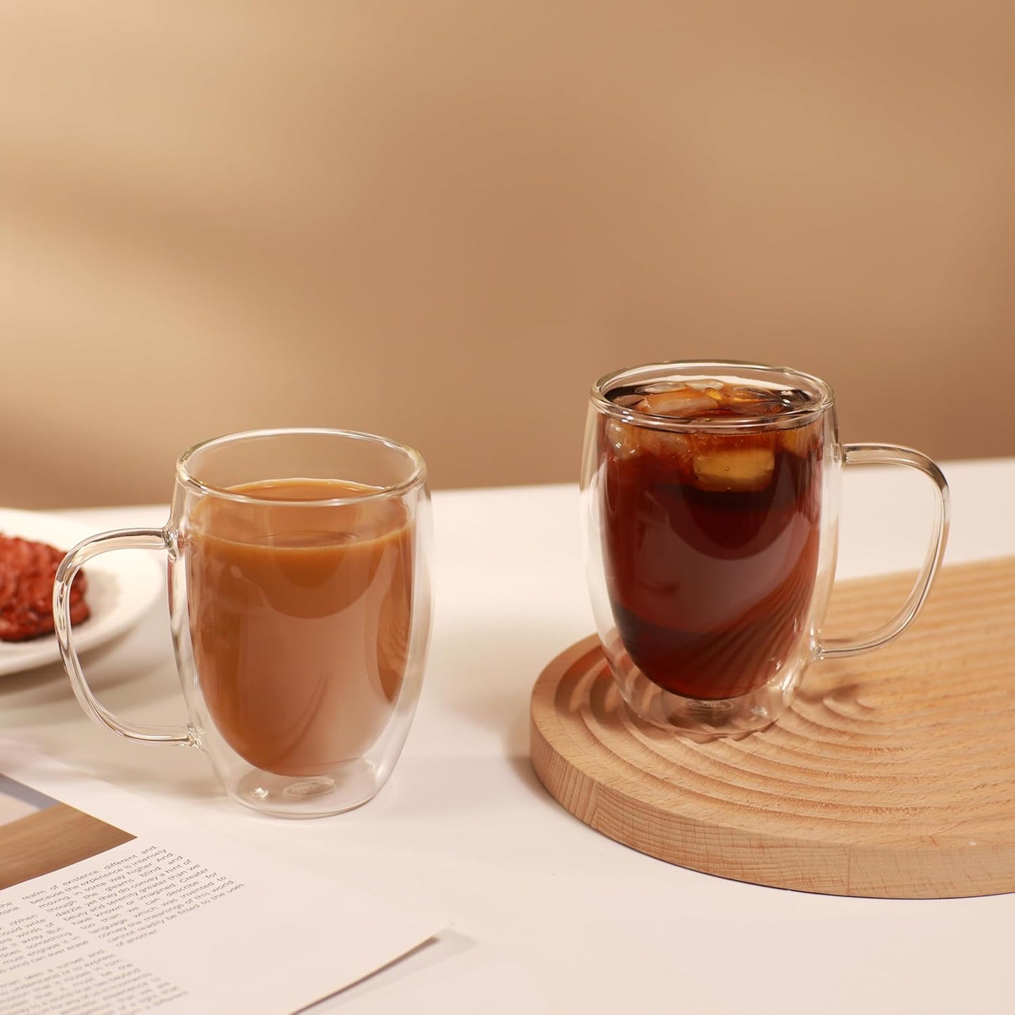 CNGLASS 12oz Double Walled Glass Coffee Mugs,Insulated Glass Mugs with Handle,Clear Espresso Cups for Latte,Cappuccino,Tea Bag,Set of 2