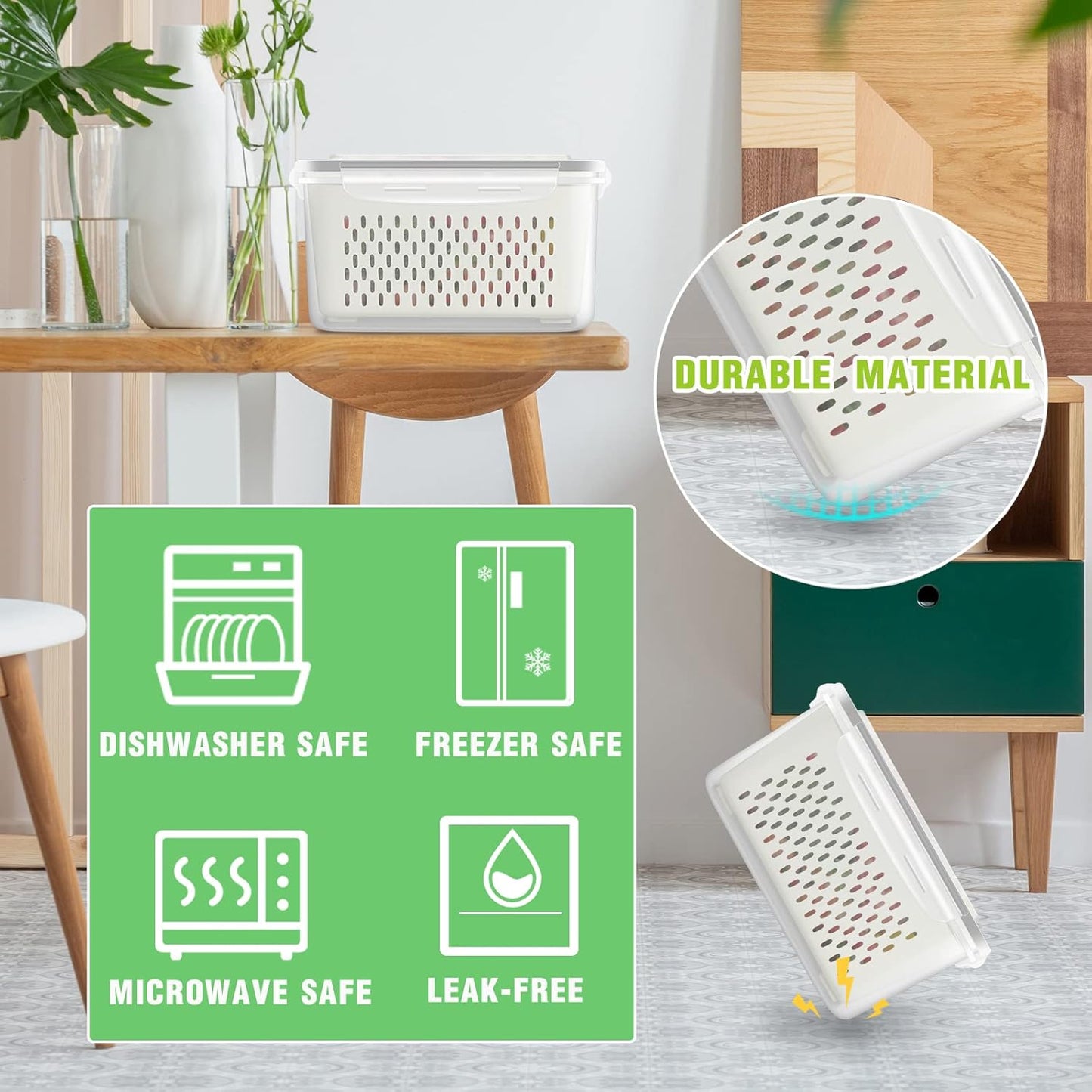 Fruit Storage Containers for Fridge, 4 Pack Produce Saver Vegetable Container with Drain Colanders - Refrigerator Organizer for Lettuce Keepers Berry Container