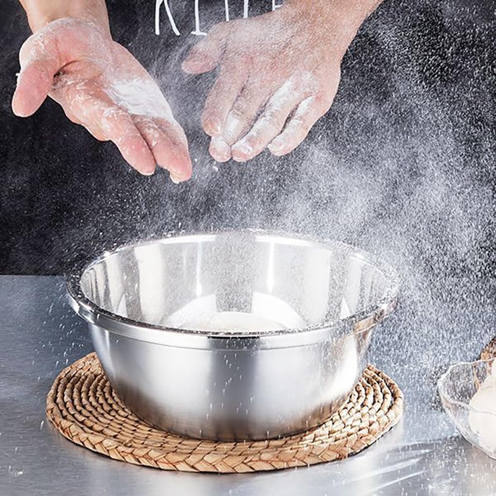 4-Piece Stainless Steel Mixing Bowls and Microporous Colanders Set, 3QT & 5QT Nesting Bowls with Fine Drain Strainers for Washing Rice, Fruits, Vegetables, Pasta, and More