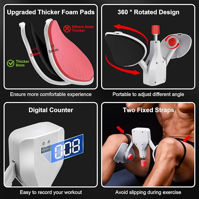 Thigh Master Hip Trainer Kegel Exerciser - Pelvic Floor & Inner Thigh Exercise Device - 77LBS Adjustable Leg Workout Equipment for Home Gym
