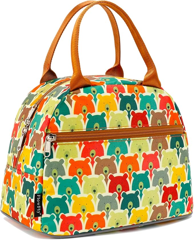 FlowFly Insulated Lunch Cooler Bag - Tote Bag Organizer for Women/Men, Bear
