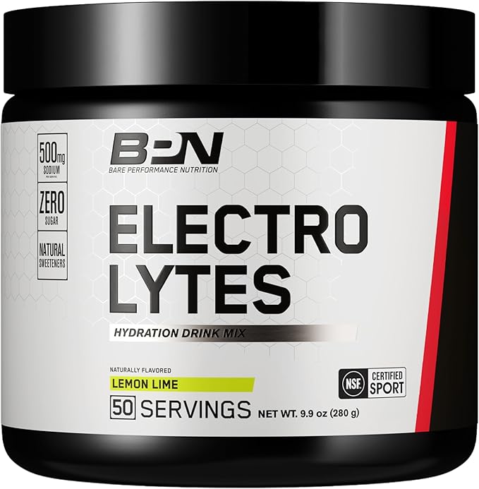 BARE PERFORMANCE NUTRITION BPN Electrolytes Hydration Drink Mix | Sugar Free Electrolyte Powder | 500mg Sodium per Serving | Naturally Sweetened | Lemon Lime, 50 Servings