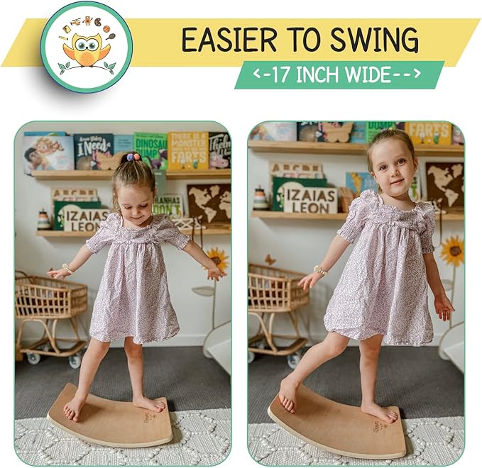 Balance Board - Wooden Wobble Board for Kids - Compact Balancing Trainer - Poplar Core - Eco-Coating - Sensory Motor Development - Core Strengthening - 17x12x3", Up to 480 lbs Capacity
