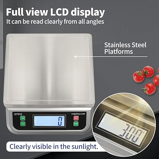 Large Kitchen Scale 40kg Food Scales for Kitchen with Tare and Pcs Funtion 88lbs Stainless Stee Tray Baking Scale for Cooking with Adapter, 6 Units(Silver, 40kg)