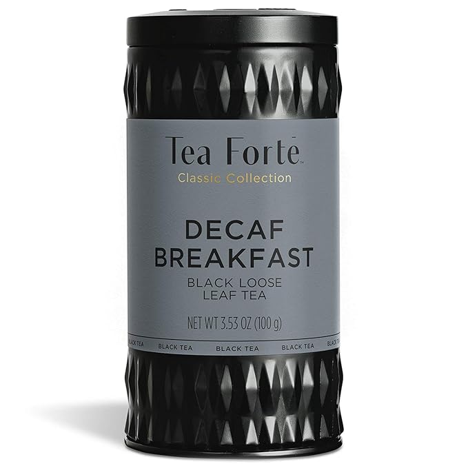 Tea Forte Decaf Breakfast Premium Organic Loose Leaf Caffeine-Free Black Tea Blend Canister, Makes 35-50 Cups