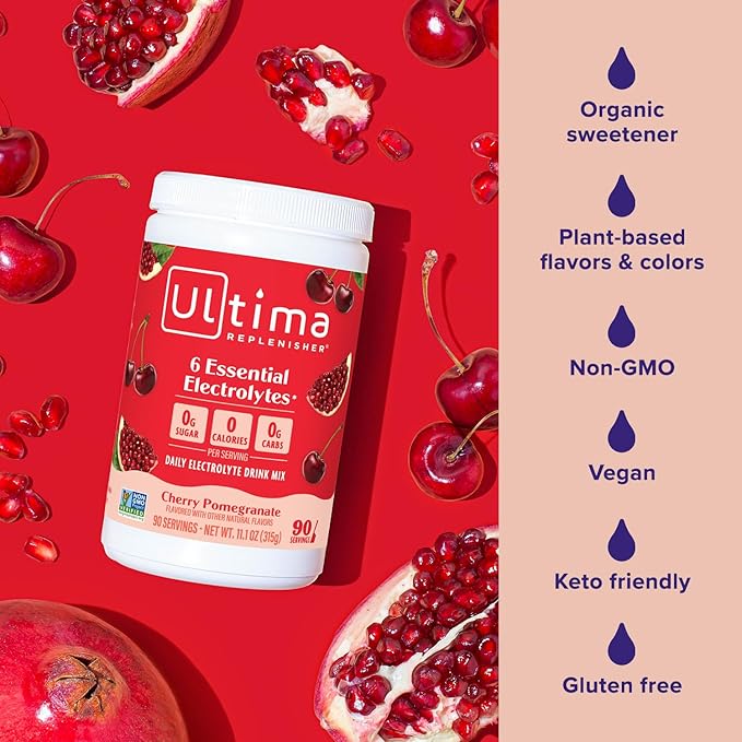 Ultima Replenisher Daily Electrolyte Powder Drink Mix – Sugar Free – Cherry Pomegranate, 90 Servings – Hydration Powder with 6 Electrolytes & Minerals – Keto Friendly, Vegan, Non-GMO