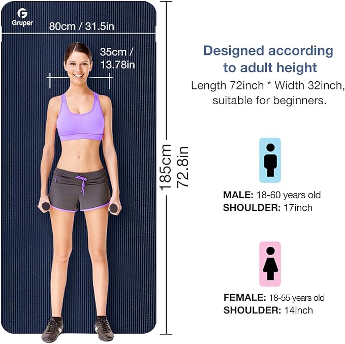 Thick Yoga Mat Non Slip, Large Size 72" L x 32" W x 0.6" TH, Premium Exercise & Fitness Mat with Carrying Strap and Bag, Workout Mats for Home