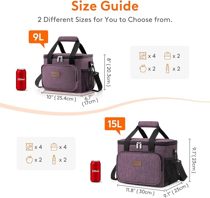 Lifewit Medium Lunch Bag Insulated Lunch Box Soft Cooler Cooling Tote for Adult Men Women, Purple 12-Can (9L)
