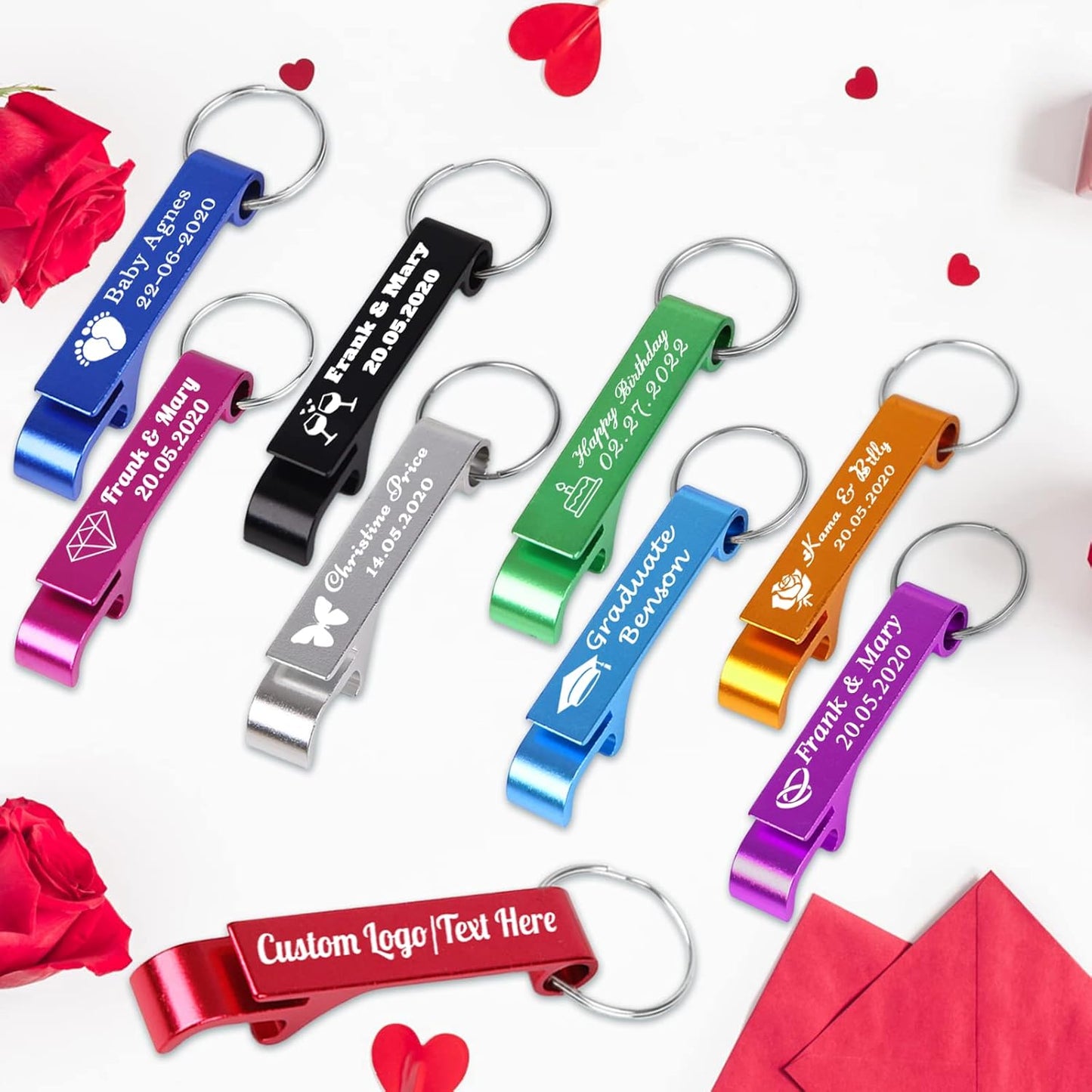 30PCS Personalized Bottle Opener Keychain Bulk Custom Beer Bottle Opener with Logo Text Engraved Wedding Bottle Opener Favors Customized Gifts for Guests Baby Shower Birthday Party-Green