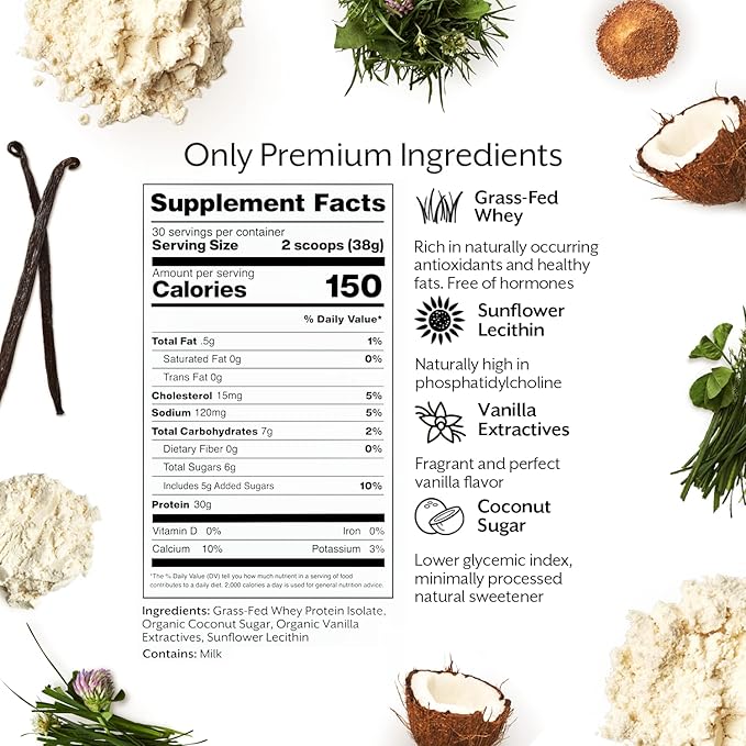 ProMix Nutrition Whey Protein Isolate Powder, Vanilla - Grass-Fed - Post Workout Fitness & Nutrition Shakes, Smoothies, Baking & Cooking Recipes - Gluten-Free & Keto-Friendly - 2.5 Pound (Pack of 1)