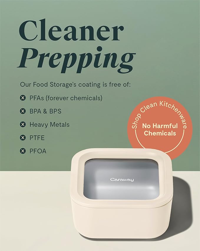 Caraway Glass Food Storage - 4.4 Cup Ceramic Coated Food Container - Non Toxic, Non Stick Lunch Box with Glass Lids. Dishwasher, Oven, & Microwave Safe - Navy