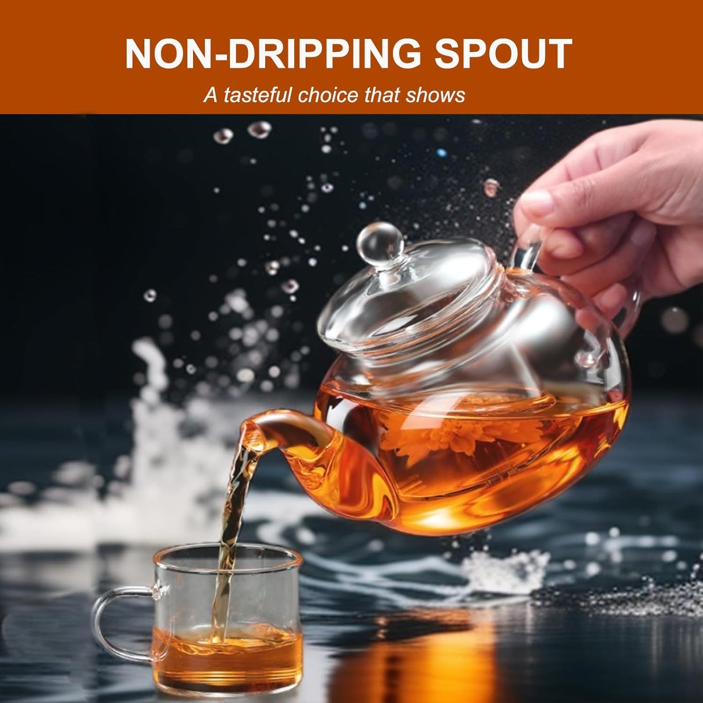 Glass Teapot Stovetop Safe, Heat-Resistant Clear Teapot with Removable glass Infuser, Loose Leaf and Blooming Tea Maker (20.3 OZ)