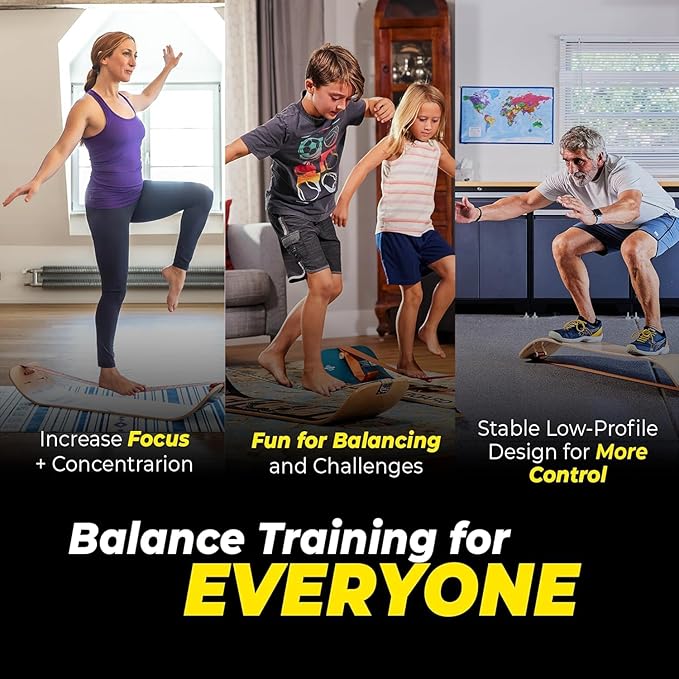 GIBBON SlackBoard - GiBoard Balance Board Kids & Adults - Slackline Balance Trainer - Slack Board Core Workout Equipment Home Gym Training - Standing Desk Exercise - Yoga, Agility, Pilates & More