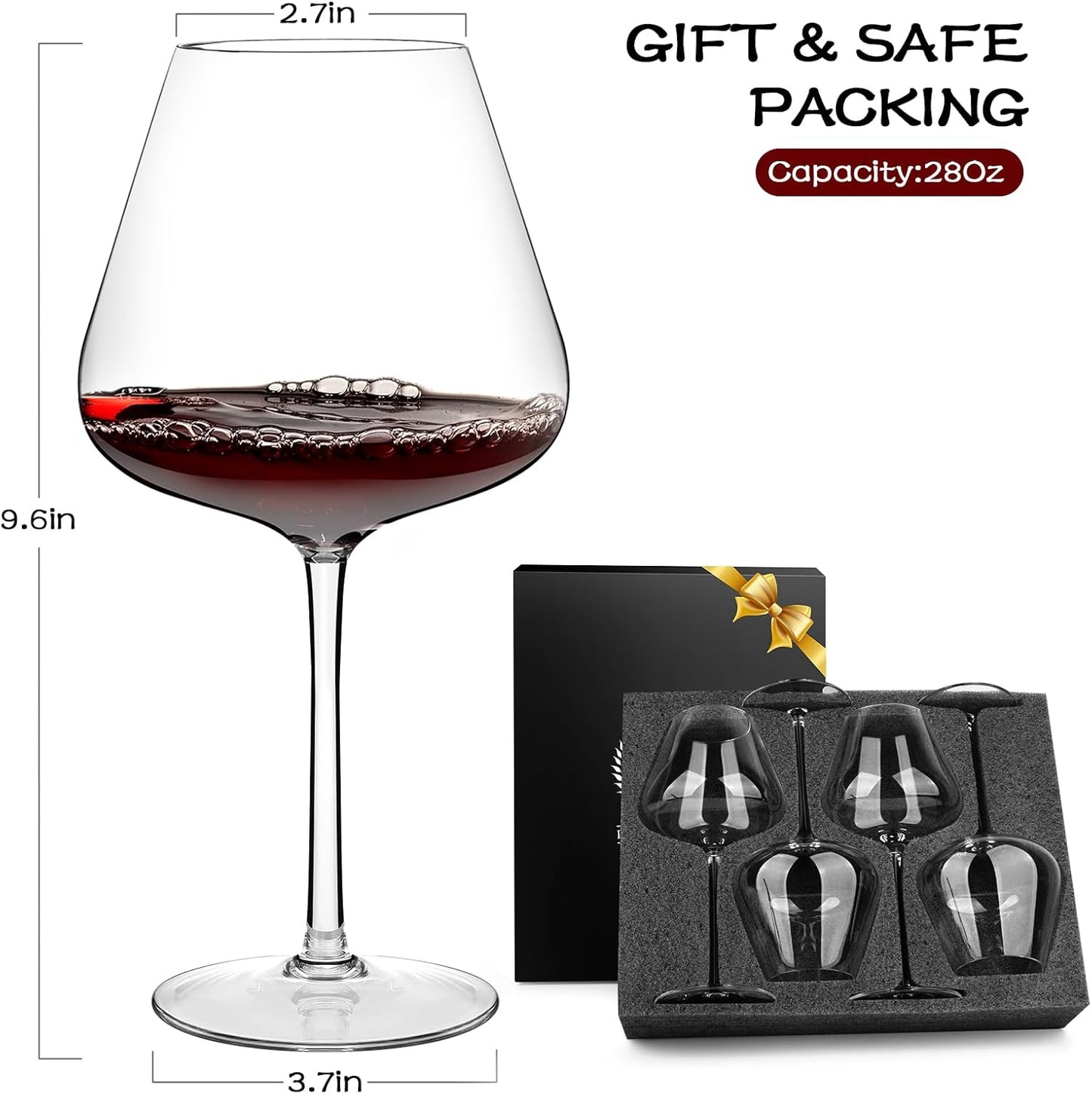 Chouggo Super Large 28Oz Wine Glasses Set of 4, Hand Blown Crystal Red Wine or White Wine Burgundy Glass, Hand Crafted by Artisans - Gifts for Women, Men, Wedding, Anniversary, Christmas, Birthday