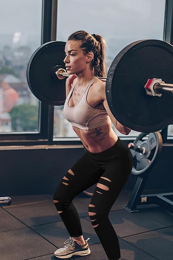 DIBAOLONG Womens High Waist Yoga Pants Cutout Ripped Tummy Control Workout Running Yoga Skinny Leggings