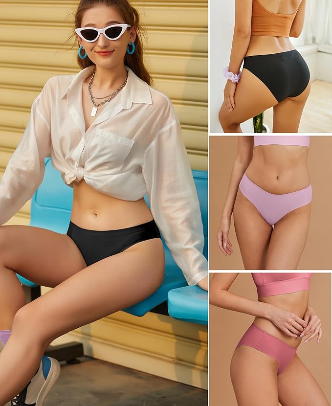 FINETOO 6 Pack Women’s Seamless Hipster Underwear No Show Panties Invisibles Briefs Soft Stretch Bikini Underwears XS-XL