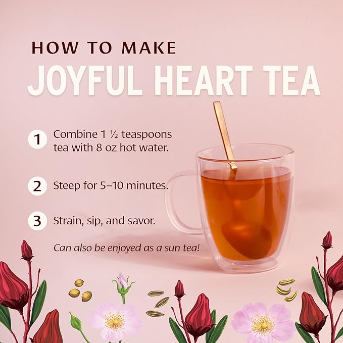 Banyan Botanicals Joyful Heart CCF Tea Loose Leaf Organic Herbal Tea Uplifting and Aromatic with Hibiscus, Tulsi, and Rose 1.5 oz. Non-GMO Sustainably Sourced