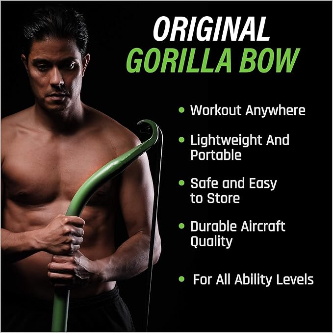 Gorilla Bow Original Portable Home Gym Resistance Bands and Bar System for Travel, Fitness, Weightlifting and Exercise Kit, Full Body Workout Equipment Set
