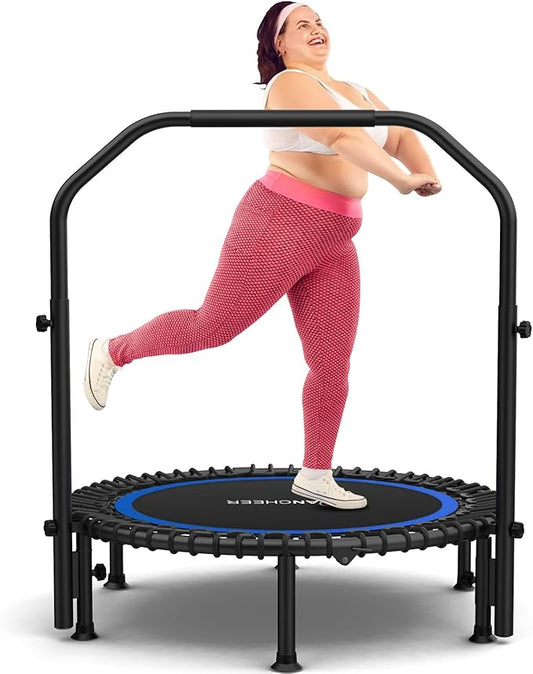 ANCHEER 40/48" Mini Trampoline with Upgraded Bungee Cords, 550LBS Capacity, Adjustable Foam Bar & Resistance Ropes, Indoor/Outdoor Rebounder for Adults