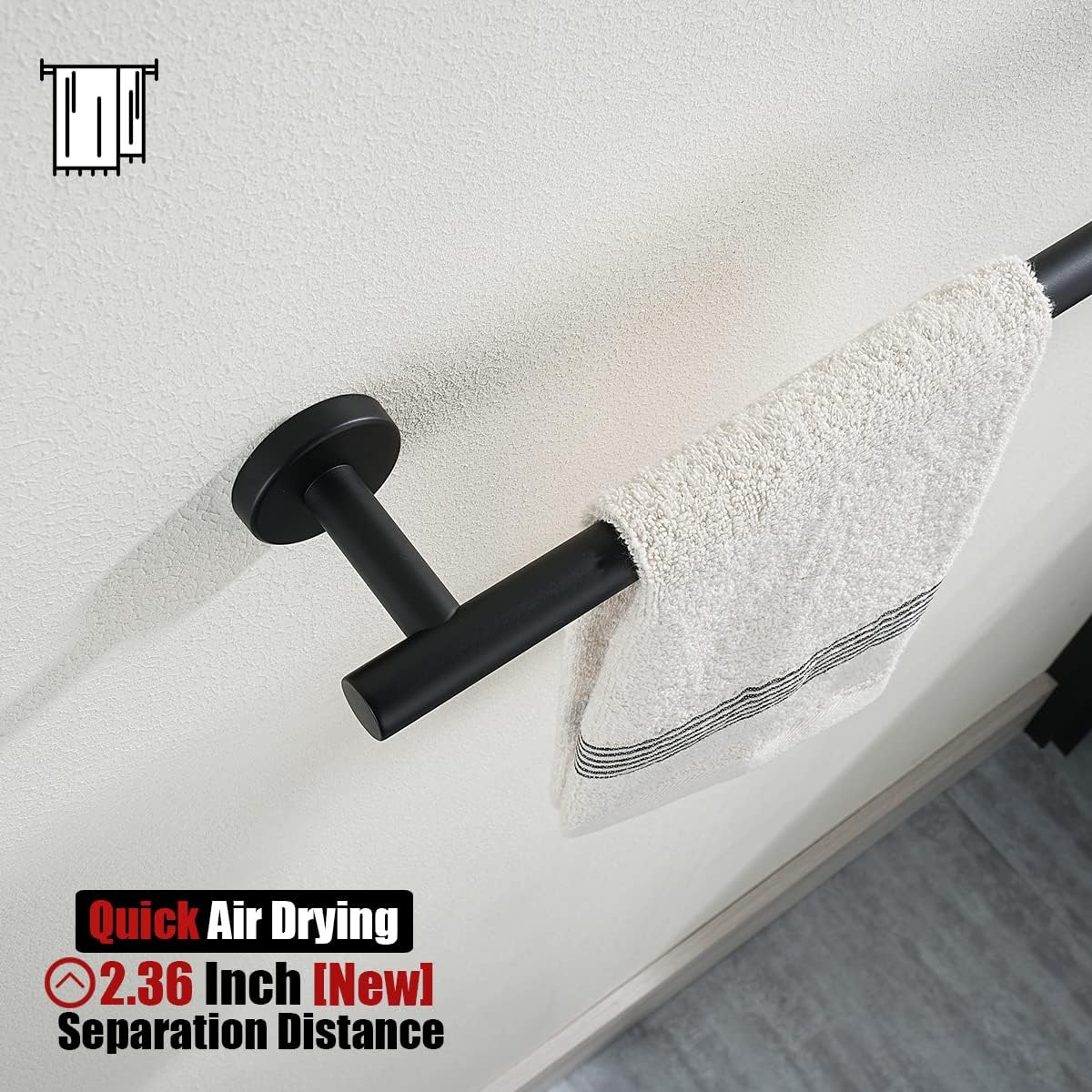 JQK Black Towel Bar, 12 Inch 304 Stainless Steel Thicken 0.8mm Hand Towel Rack, Bathroom Towel Holder Matte Black Wall Mount, Useable Length 9 Inch TB110L9-PB