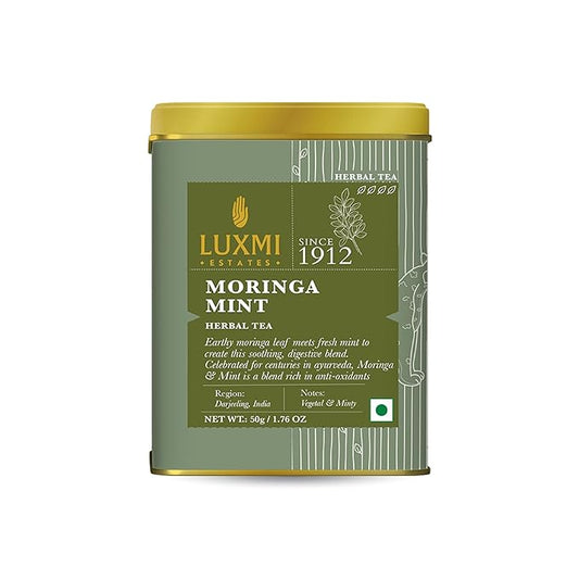 Luxmi Estates - Moringa Mint Tea Loose Leaf - 50g (25 cups) | Organic Moringa and Mint | Great for Digestion and Detox